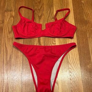 Solid and Striped red bikini